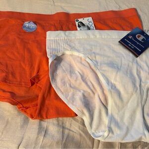 🎯SOLD‼️Jockey Soft Cotton in Orange and Champion Stretch White hipster-8/xl